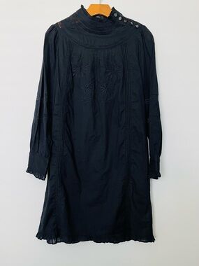 J. Crew Black Embroidered Long Sleeve Dress